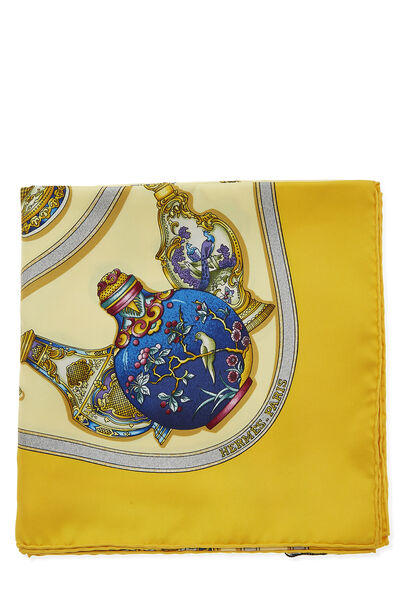 Yellow & Multicolor 'Qu' Importe le Flacon' Silk Scarf 90, , large