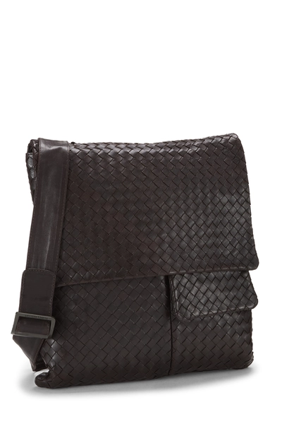 Brown Intrecciato Leather Flap Messenger Bag, , large