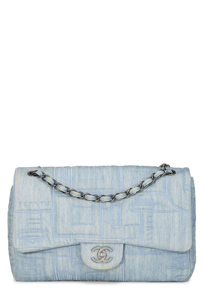 Blue Denim Embroidered Perfume Bottle Half Flap Jumbo