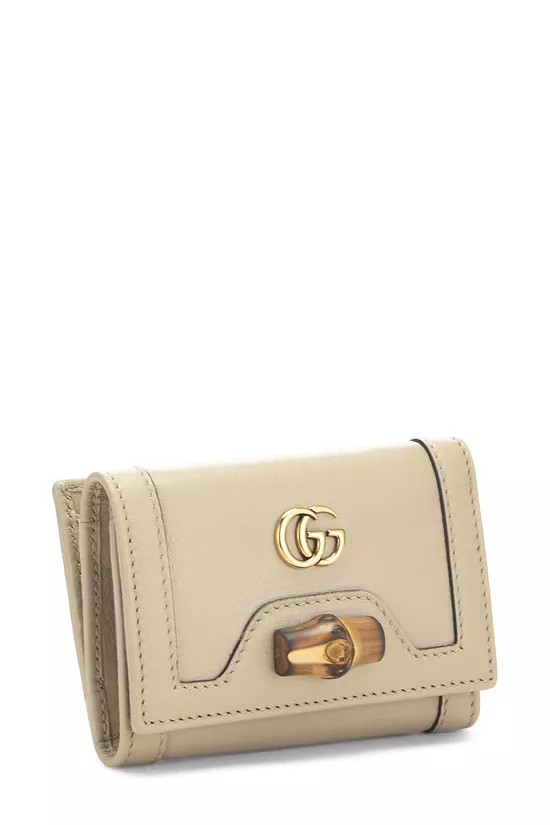 Cream Leather Bamboo Compact Wallet , , large image number 1