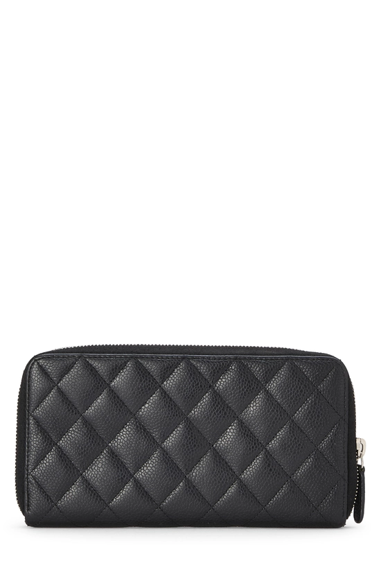 Black Quilted Caviar Zip Around Wallet, , large image number 2