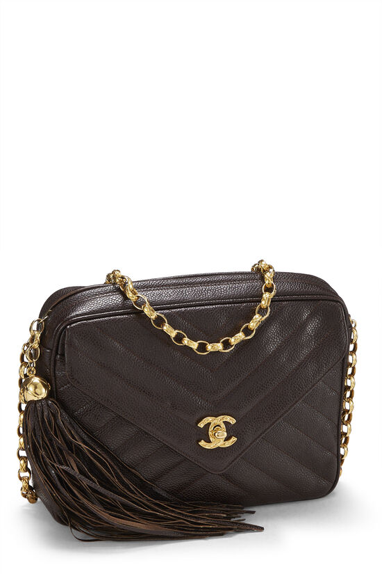 Vintage Chanel Small Chevron Tassel Camera Bag Black Caviar Gold Hardware  in 2023