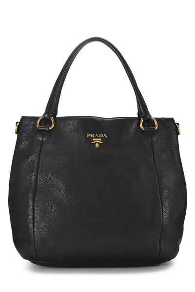 Prada Black Vitello Daino Convertible Tote