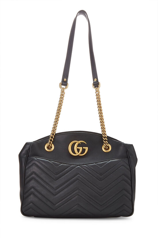 Black Leather 'GG' Marmont Chain Tote, , large image number 0