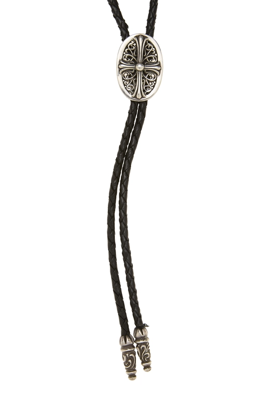 Black Leather & Sterling Silver Cross Bolo Tie, , large image number 1