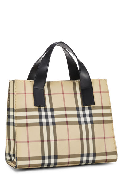 Beige Vintage Check Coated Canvas Tote Small, , large