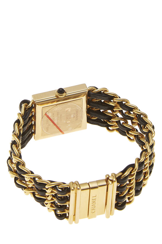 Chanel 18K Yellow Gold & Black Leather Mademoiselle Watch Medium