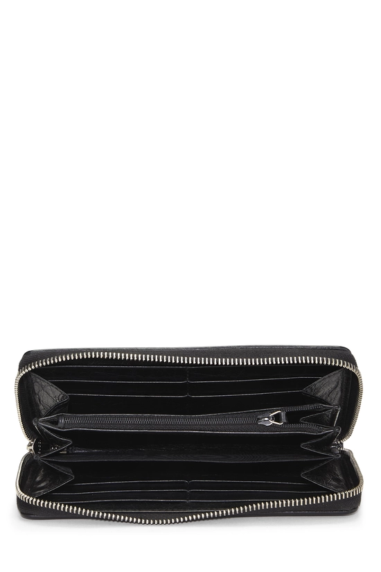 Black Calfskin Leather Zip Around Wallet, , large image number 3