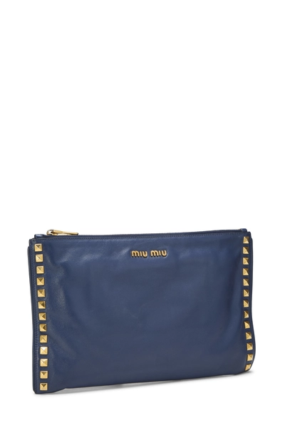 Navy Studded Calfskin Clutch, , large