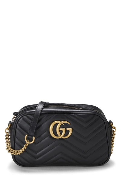 Gucci Black Leather GG Marmont Crossbody Bag