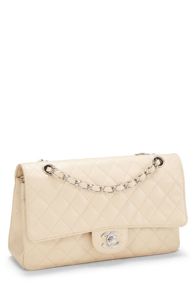 Beige Quilted Caviar Classic Double Flap Medium, , large