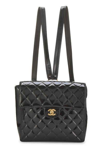 Chanel Black Quilted Patent Leather Flap Backpack Medium