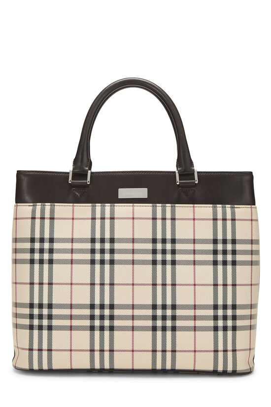 Brown Nylon House Check Handbag Medium, , large image number 0