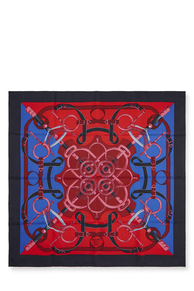 Navy & Multicolor 'Eperon d'Or' Silk Scarf 90