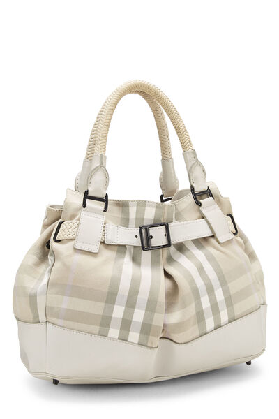 Beige House Check Canvas Bucket Tote, , large