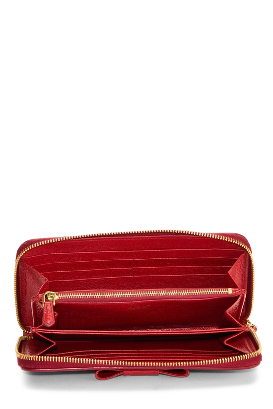 Red Vitello Daino Bow Zip Around Wallet, , large image number 3