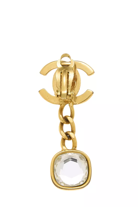 Gold Crystal 'CC' Dangle Earrings, , large image number 1