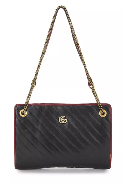 Black Leather GG Marmont Shoulder Bag 