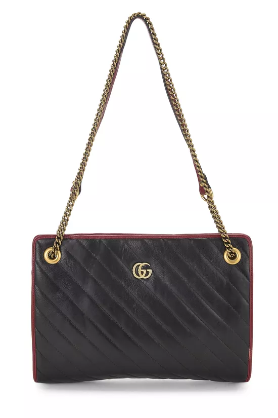 Black Leather GG Marmont Shoulder Bag , , large image number 0