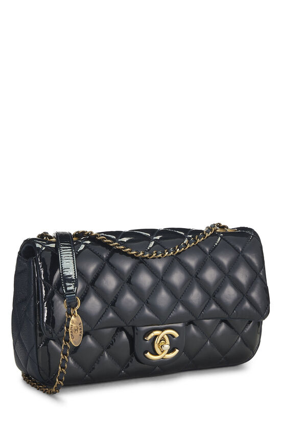 Navy Quilted Patent Leather 'CC' Eyelet Flap Medium, , large image number 1