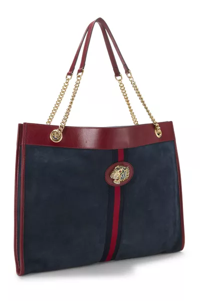 Navy Suede Web Rajah Tote Large, , large