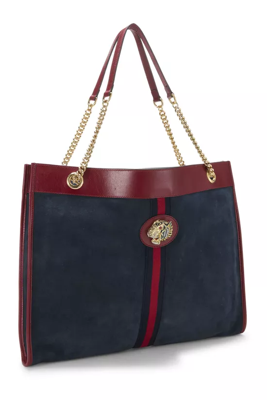 Navy Suede Web Rajah Tote Large, , large image number 1
