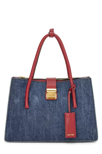 Multicolor Denim Convertible Buckle Top Handle Bag