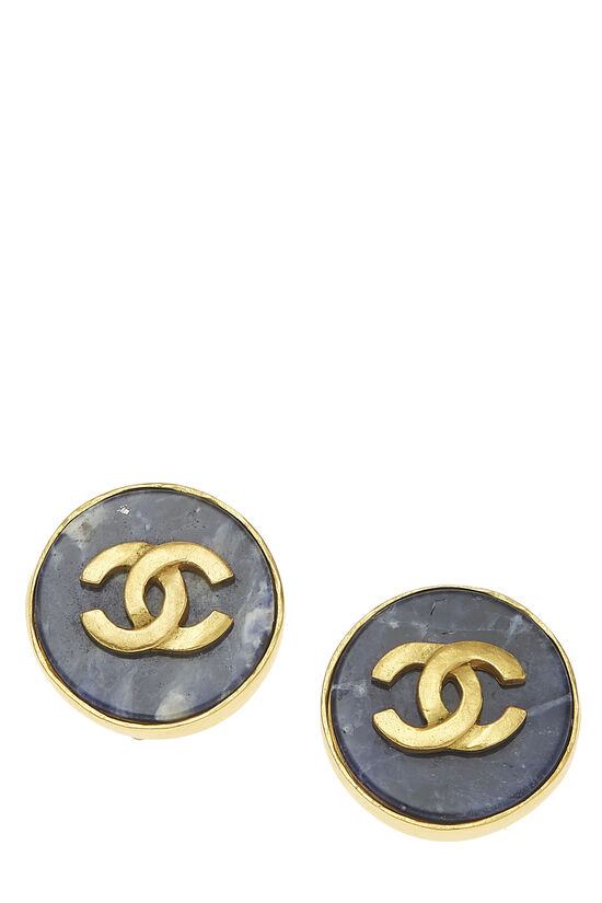 Blue Stone 'CC' Round Earrings, , large image number 1