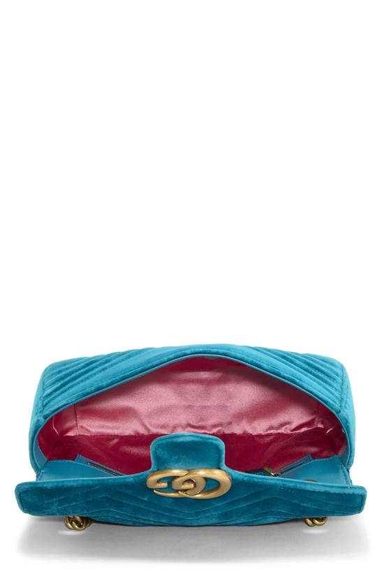 Blue Embroidered Velvet GG Marmont Shoulder Bag Small, , large image number 5