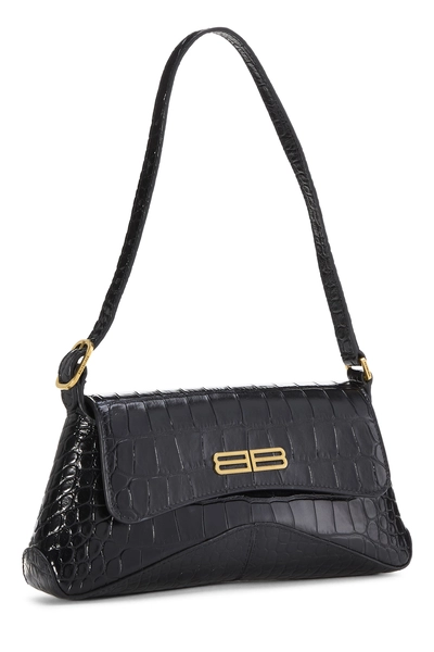 Black Embossed Stret Flap Bag Small, , large