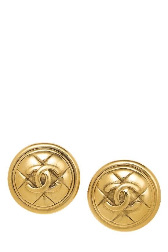 Gold Quilted Round Earrings, , large image number 0