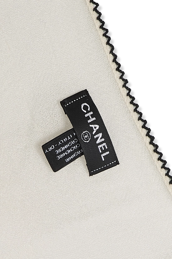White Cashmere 'CC' Scarf, , large image number 1