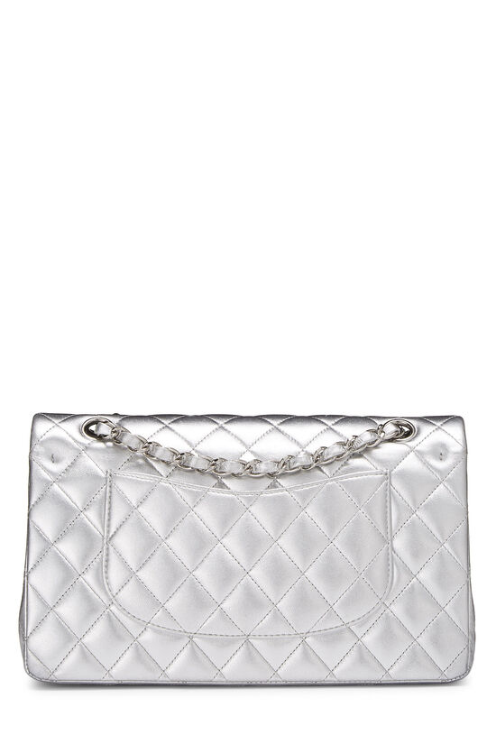 Chanel Metallic Silver Quilted Lambskin Classic Double Flap Medium