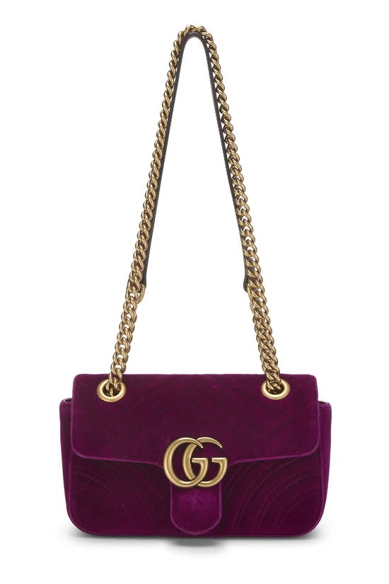 Purple Velvet GG Marmont Matelass&eacute; Shoulder Bag, , large image number 0