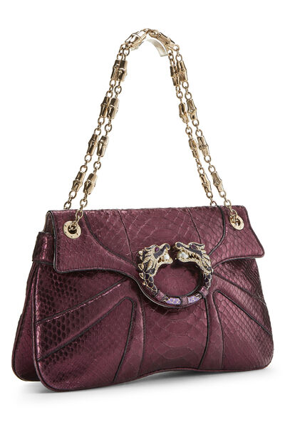 Purple Python Jeweled Dragon Shoulder Bag, , large