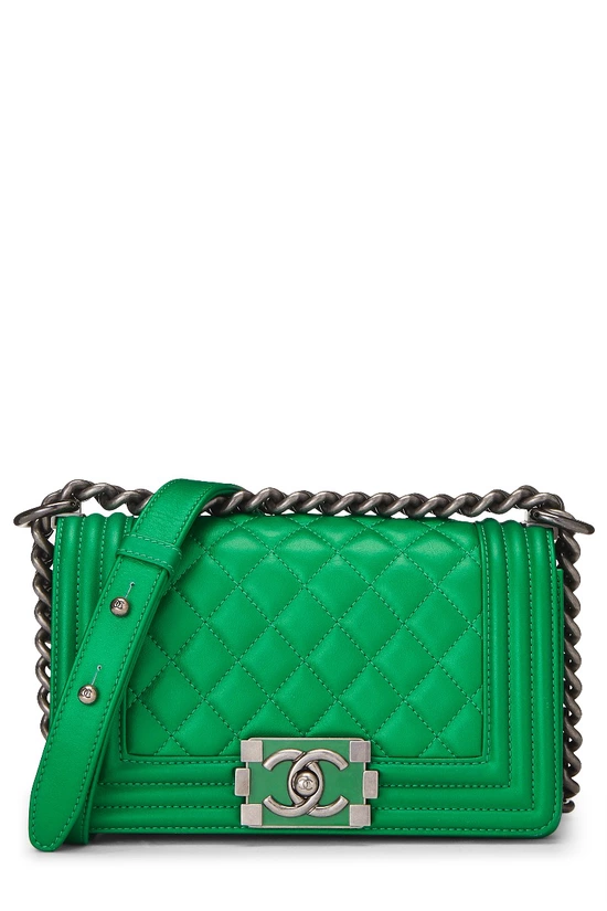 Metallic Green Quilted Leather Boy Small, , large image number 0