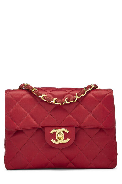 Red Quilted Satin Half Flap Mini
