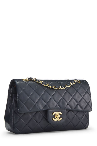 Navy Quilted Lambskin Classic Double Flap Small, , large