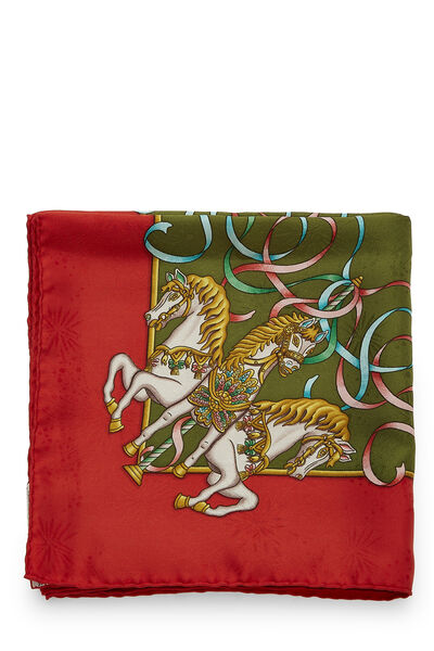 Red & Multicolor 'Luna Park' Silk Scarf 90, , large