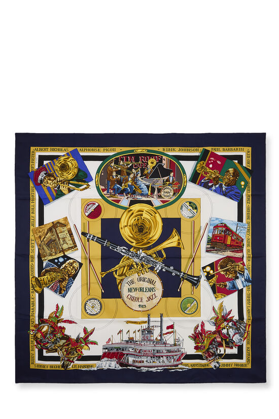 Navy & Multicolor 'New Orleans' Silk Scarf 90, , large image number 0