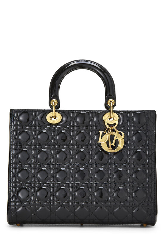 Pre-Owned Black Cannage Patent Leather Lady Dior Large Q9B03U27K5011