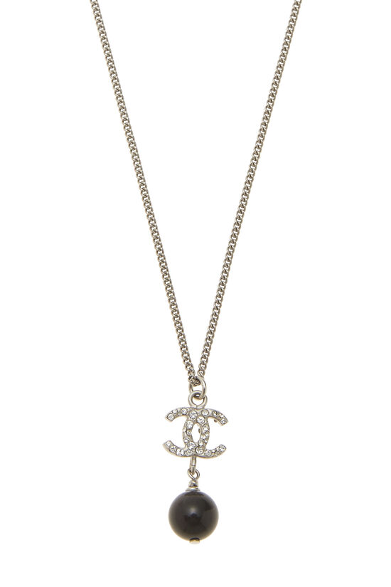 Chanel Silver Tone Crystal CC Pendant Necklace Chanel
