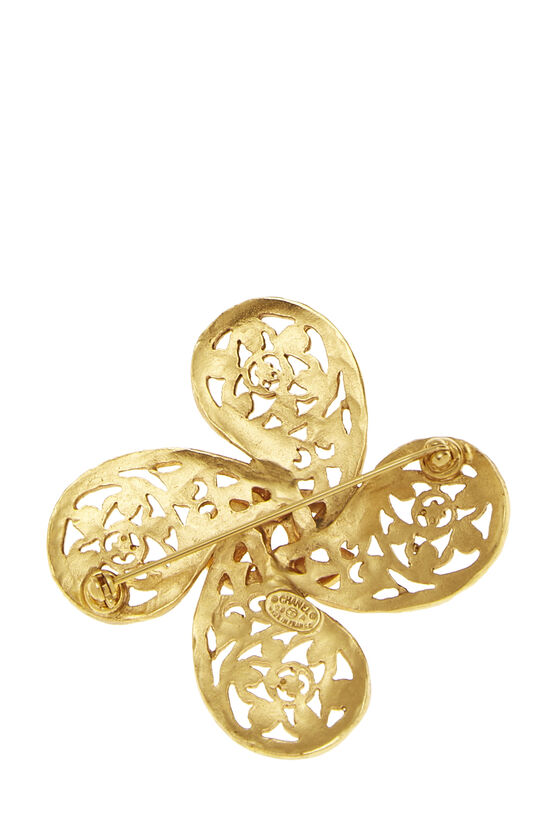 Gold 'CC' Fretwork Abstract Pin, , large image number 2
