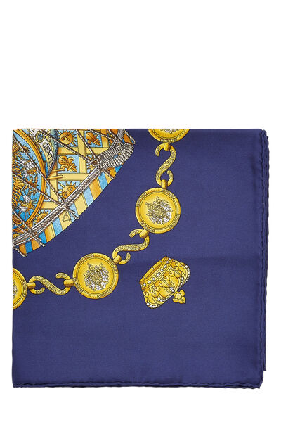 Navy & Multicolor 'Les Tambours' Silk Scarf 90, , large