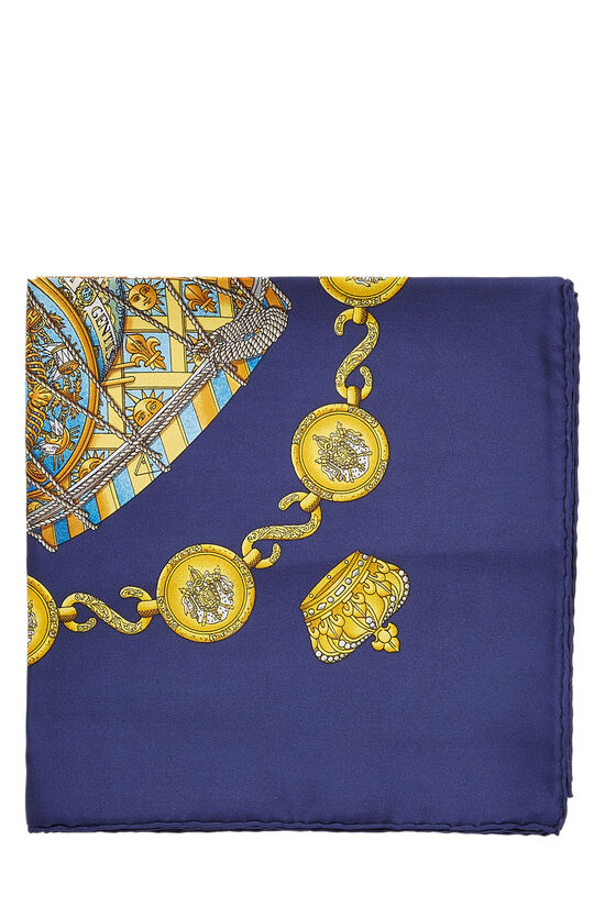 Navy & Multicolor 'Les Tambours' Silk Scarf 90, , large image number 1