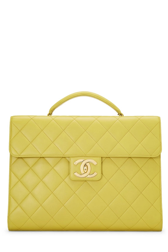 Yellow Quilted Lambskin Briefcase, , large image number 0