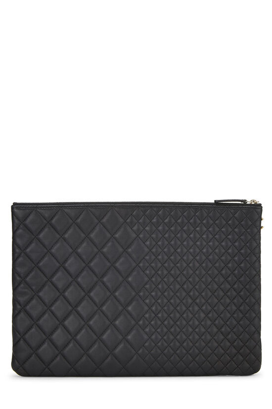 Black Quilted Lambskin O Case Zip Pouch Large, , large image number 2