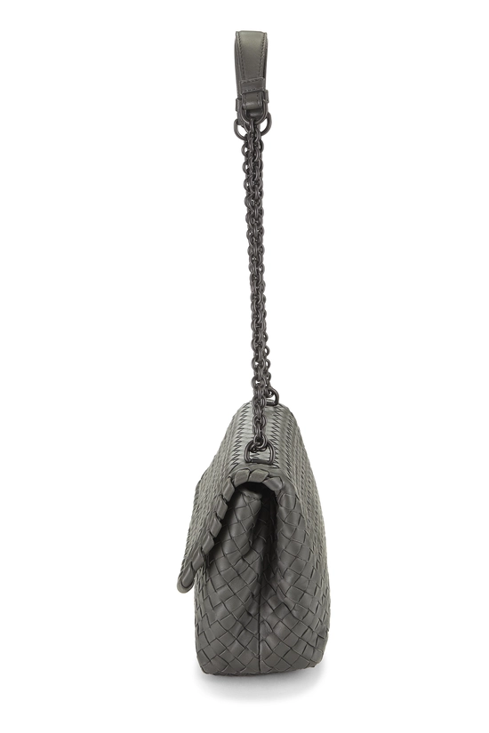 Grey Intrecciato Leather Olimpia Shoulder Bag Small, , large image number 2