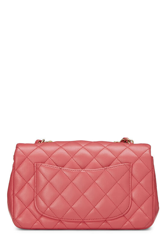 A CORAL QUILTED LAMBSKIN LEATHER SQUARE WALLET ON CHAIN WITH GOLD HARDWARE,  CHANEL, 2018