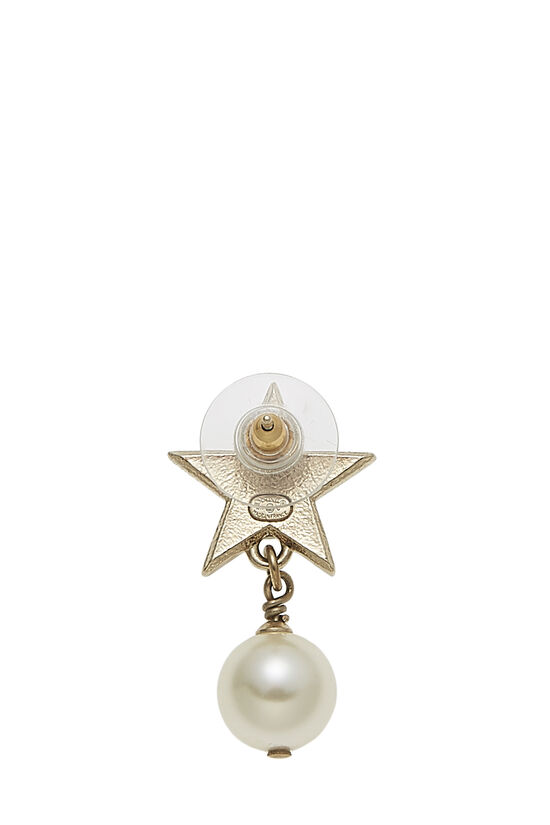 Gold & Faux Pearl Star Dangle Earrings, , large image number 2